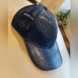 Authentic Gucci GG Embossed Leather & Mesh Trucker Hat